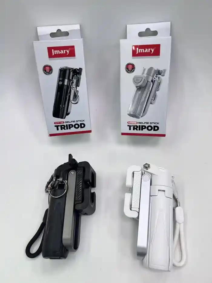 Jmary Mt18 Mini Selfie Stick Tripod 4 Sections Extenable Foldable Pocket Size 2 Cold Shoe Mount